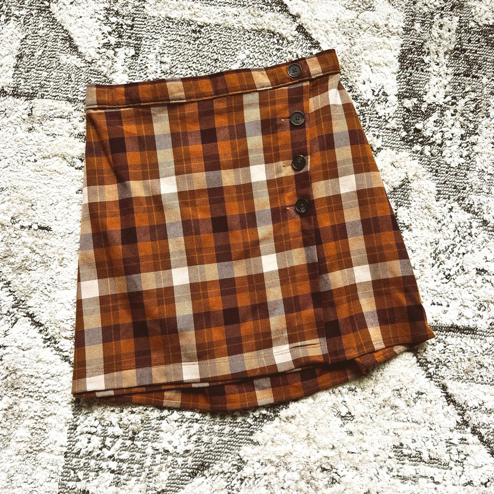 SO Buttoned Faux Wrap Skirt